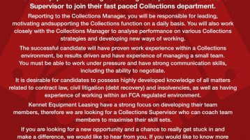 Collections Supervisor - Job Advert - Kennet Leasing